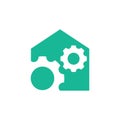 Gear Home Logo Design. Technology and Service or Renovation Vector Icon Royalty Free Stock Photo