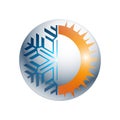 Gear Hot and cold round sign logo. Temperature balance icon. Sun