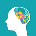 The gear in the human head. Thoughts in the human head. Vector illustration