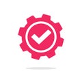Gear icon with check mark as completed update settings vector or cog wheel checkmark as setup executed change graphic pictogram Royalty Free Stock Photo