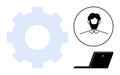Gear, user avatar, and laptop representing collaboration, technology, and workflow management concepts Royalty Free Stock Photo
