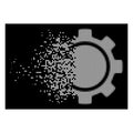 White Disappearing Pixel Halftone Gear Icon