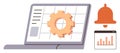 Gear Icon on Laptop Screen Settings and Analytics with Notification Bell and Graph Elements Royalty Free Stock Photo