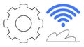 Gear beside a blue wireless signal and cloud, representing technology and connectivity Royalty Free Stock Photo