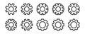 Gear icon set. Cogwheel icon in outline. Settings symbol in line. Gearwheel illustration. Cogwheel mechanism collection. Stock