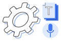 Gear with Text Documents and Microphone Representing Automation and Voice-to-Text Technology Royalty Free Stock Photo