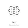 gear icon vector from electrician tools and elements collection. Thin line gear outline icon vector illustration. Linear symbol