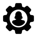 Gear icon vector female user person profile avatar with cogwheel for settings and configuration in flat color glyph pictogram Royalty Free Stock Photo