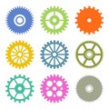 Gear Icons Set in Flat Design colors. Vector Royalty Free Stock Photo