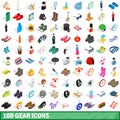 100 gear icons set, isometric 3d style Royalty Free Stock Photo