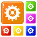 Gear icons set vector color Royalty Free Stock Photo