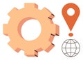 Gear, Location Pin, and Globe Representing Global Solutions and Technological Integration Royalty Free Stock Photo