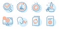 Gear, Innovation and Update document icons set. Breathing exercise, File settings and Settings signs. Vector
