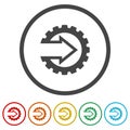 Gear Integration icon. Set icons in color circle buttons
