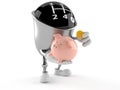 Gear knob character holding piggy bank