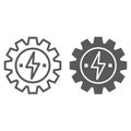 Gear with lightning line and glyph icon, ecology