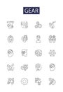 Gear line vector icons and signs. Wheel, Gearbox, Drivetrain, Cycle, Ratchet, Winch, Axle, Sprocket outline vector Royalty Free Stock Photo