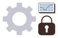 Gear, lock, and analytics chart representing security, optimization, and data analysis concepts Royalty Free Stock Photo