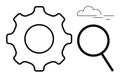 Gear with Magnifying Glass and Cloud Representing Analysis, Optimization, and Cloud Solutions Royalty Free Stock Photo