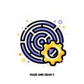 Gear and maze icon for concept of business challenges ambushing entrepreneurs. Flat filled outline style. Pixel perfect 64x64