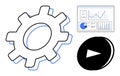 Gear Mechanics, Data Analysis Charts, and Play Button Representing Process Automation and Efficiency Royalty Free Stock Photo