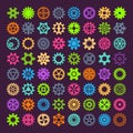 Gear mechanism icons isolated illustration. Mechanics web development shape work cog multicolor gear sign. Engine wheel