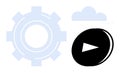 Gear mechanism, play button, and cloud represent technology, automation, and streaming concepts Royalty Free Stock Photo