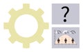 Gear mechanism with a question mark and statistical analysis chart representing problem-solving Royalty Free Stock Photo