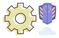 Gear Mechanism and Shield Representing Security and Cloud Technology Royalty Free Stock Photo