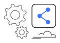 Gear mechanisms, sharing icon, and cloud elements symbolizing technology, innovation, and collaboration Royalty Free Stock Photo