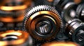 Gear metal wheels, part of machine, production, close-up, Generated AI