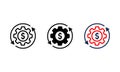 Gear with money, or a dollar bill icon set in modern colour design concept on isolated white background. EPS 10 vector