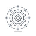 Gear and Node Network Graphic Thin Line Style Connection and Transmission Technology Royalty Free Stock Photo