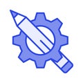Gear and Pencil, concept icon of design development, creative development, blogging and copywriting
