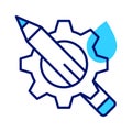 Gear and Pencil, concept icon of design development, creative development, blogging and copywriting