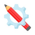 Gear and Pencil, concept icon of design development, creative development, blogging and copywriting