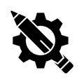 Gear and Pencil, concept icon of design development, creative development, blogging and copywriting