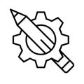 Gear and Pencil, concept icon of design development, creative development, blogging and copywriting