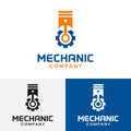 Gear and Piston For Mechanic logo Design Template