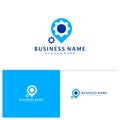 Gear Point logo template, Creative Point logo design vector, Gear logo concept