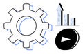 Gear, Bar Graph, and Play Button Representing Productivity, Growth, and Action Royalty Free Stock Photo