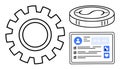Gear, Coin, and Dashboard Interface Representing Technology, Finance, and Data Management Royalty Free Stock Photo
