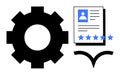 Gear and profile document with rating stars conveying evaluation process and workflow optimization Royalty Free Stock Photo