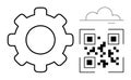 Gear with QR Code and Cloud Outline Technology, Data Storage, and Digital Integration Royalty Free Stock Photo