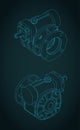 Gear reducer motor isometric blueprint Royalty Free Stock Photo