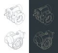 Gear reducer motor isometric drawings Royalty Free Stock Photo
