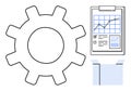 Gear with a report clipboard and an open box representing process, analysis, and innovation Royalty Free Stock Photo