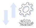 Growth Concept with Up and Down Arrows, Gear, and Floral Elements Representing Progress and Nature Royalty Free Stock Photo
