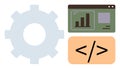 Software Development and Data Analysis Concept with Gear, Code, and Analytics Chart Royalty Free Stock Photo