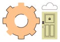 Digital Security Concept with Gear, Locked Door, and Cloud Symbolizing Protection and Optimization Royalty Free Stock Photo